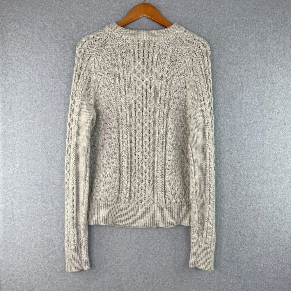 J. CREW Crewneck Sweater Gray Wool Blend Chunky Cable Knit Popcorn Preppy Size M